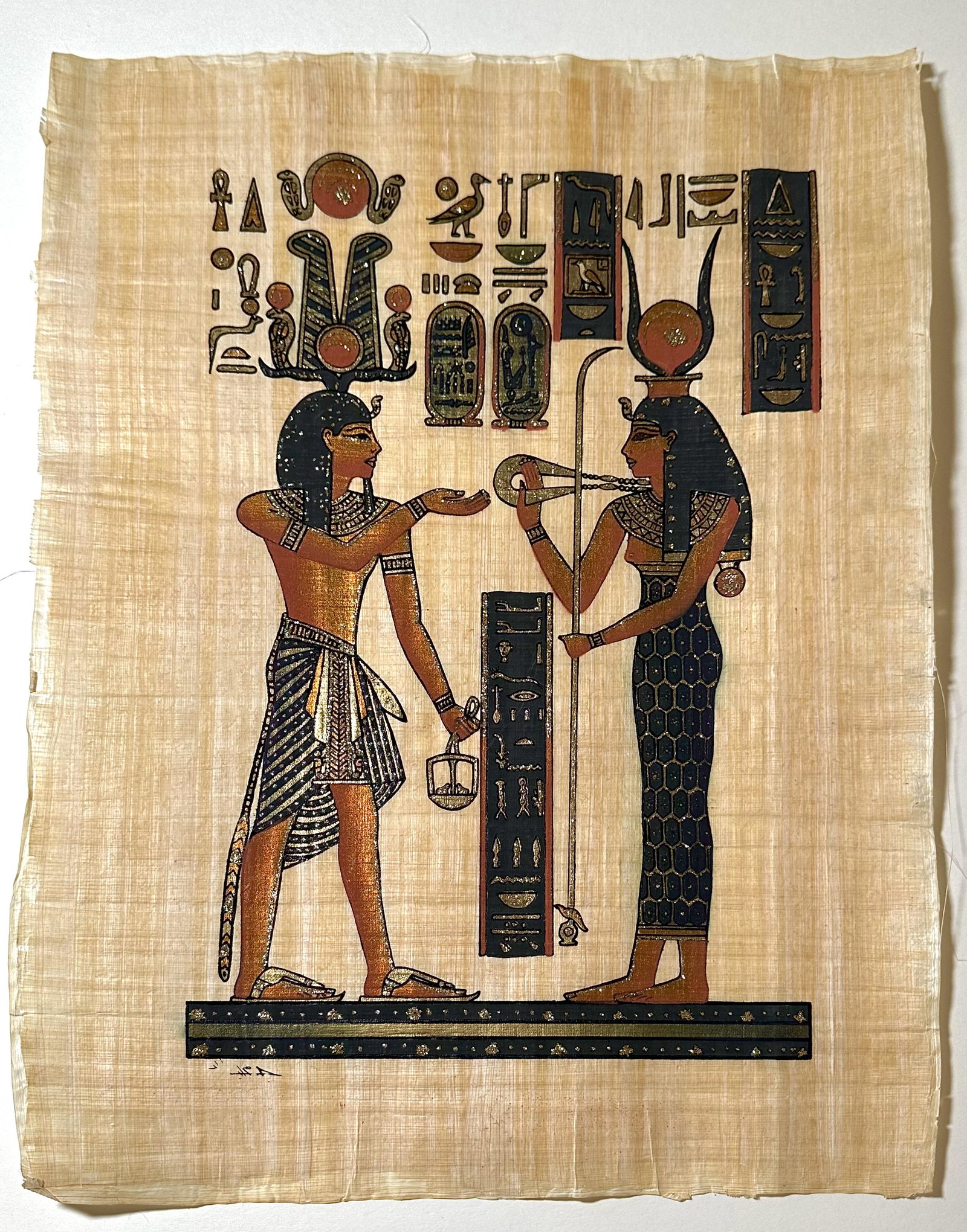 Genuine Hand Painted Egyptian Papyrus Art w/COA 13 X 15 (1 of 3)