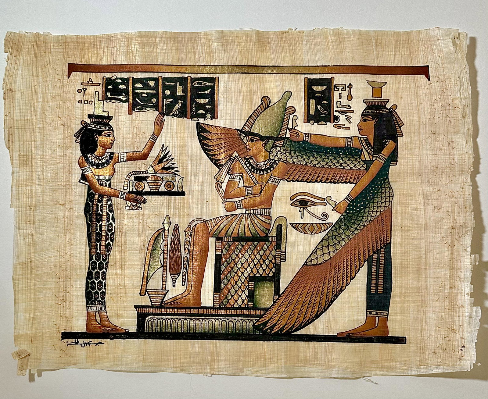 Genuine Hand Painted Egyptian Papyrus Art w/COA 13 X 15 (1 of 2)