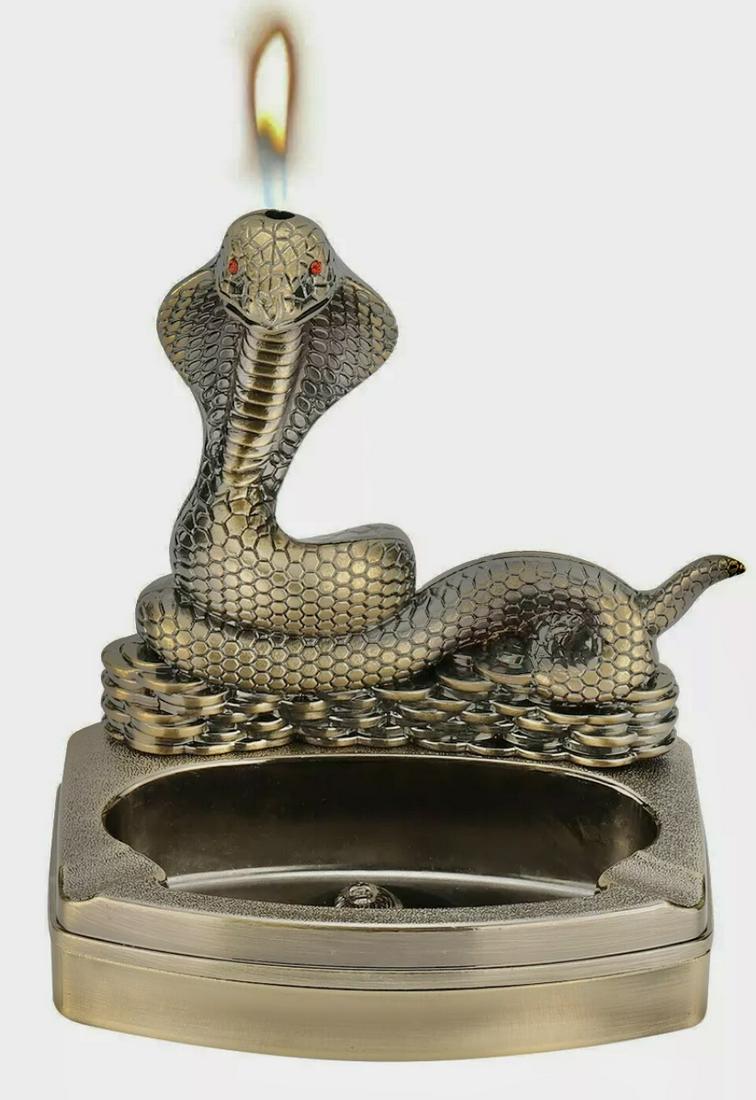 Working Tabletop 2 in 1 KING COBRA SNAKE Lighter and Ashtray: Working but Never Used â€“ Very Cool Piece â€“ Multiple Photos Posted
