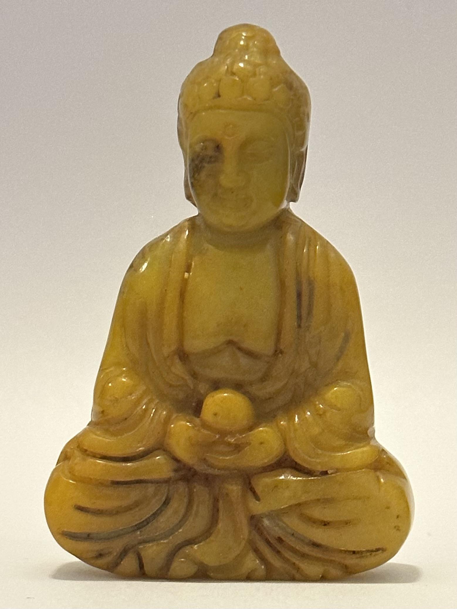 Hand Carved Yellow Jade Netsuke Size Seated Figure (1 of 3)
