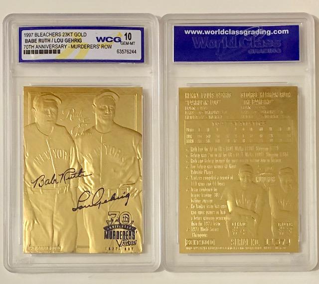 23k Gold Foil BABE RUTH and LOU GEHRIG Baseball Card: Murderers Row - Embossed Gold Baseball Card - Gem Mint 10