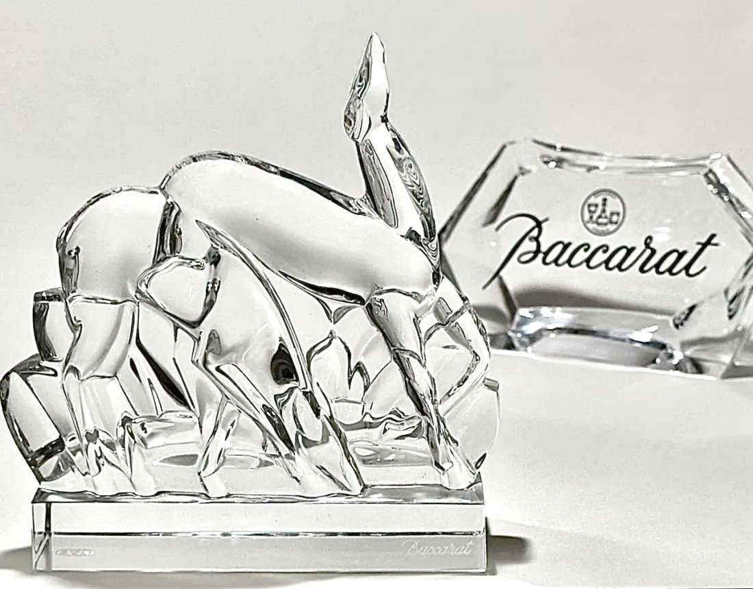 Rare BACCARAT France Crystal Grazing Impalas Figurine: Stunning Piece in Perfect Condition. Very Hard to Find. Multiple Photos Posted