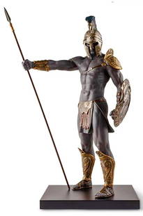 Rare LLADRO Porcelain 28 Inch Tall SPARTAN Sculpture with Box: This is a Never Displayed LLADRO Porcelain SPARTAN Sculpture that we were told is a Limited Production Exclusive Issue Piece that looks life like in detail. It Stands Approximately 28 Inches Tall by 1