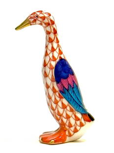 Signed HEREND Hungary Hand Painted Fishnet Porcelain Duck: Perfect Condition â€“ Multiple Phots Posted