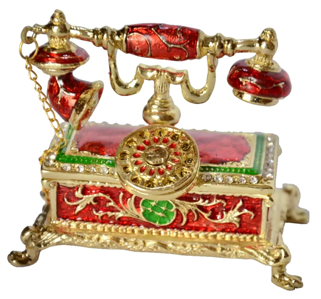 Antique style Russian made Victorian Telephone Enameled Trinket Box (1 of 2)