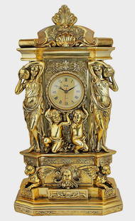 Ornate Chateau Chambord French Inspired Water Maidens Mantel Clock: Stunning Faux Gold Leaf Finish. Stands Approximately 20 Inches Tall and Weighs Approximately 12 Pounds. It has never been on display. This was Consigned to us by a Store that was supposed to open the