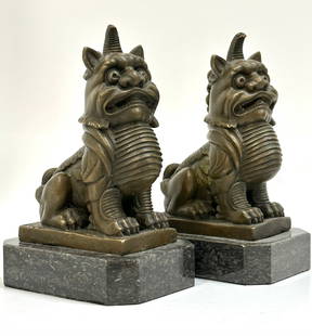 Rare Signed ERTE Bronze Chinese Imperial Horned Foo Dogs: Multiple Photos Posted. We are not certain that these are original ERTE pieces so they are being SOLD AS-IS with NO RETURNS.