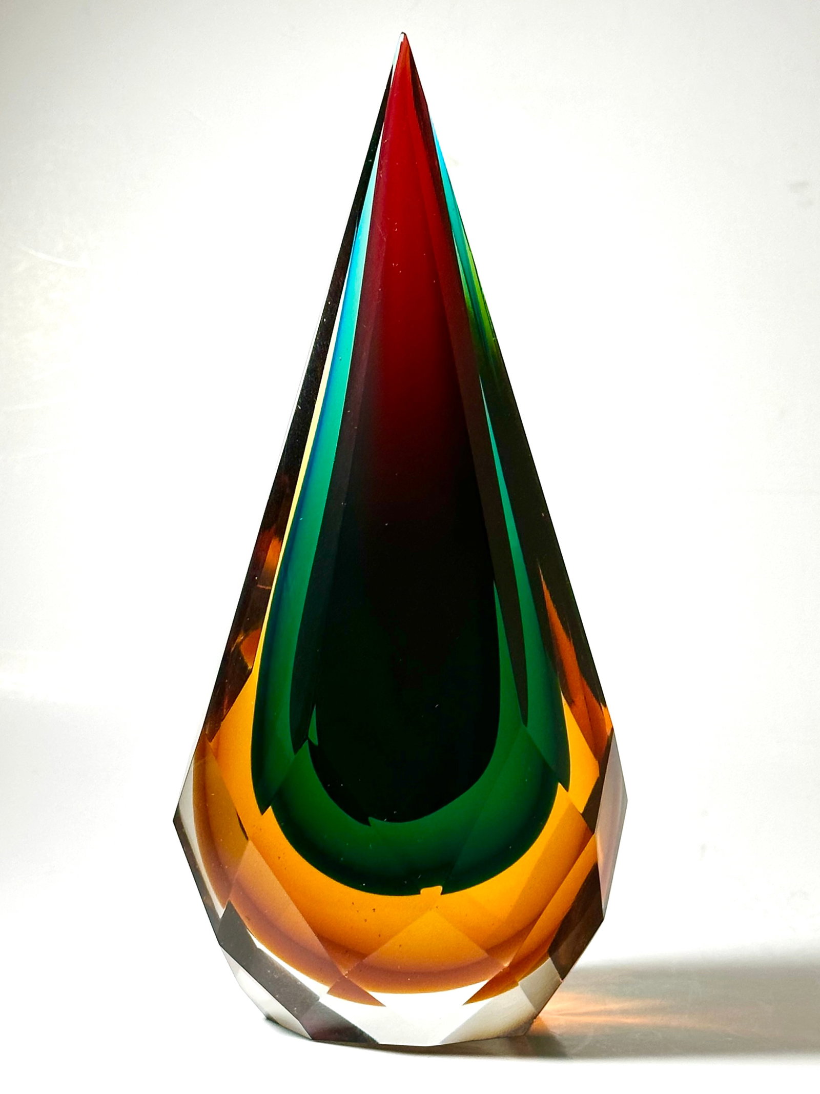 Gorgeous MURANO Art Glass Faceted Teardrop Sculpture: Approximately 8 to 9 Inches Tall - Very Heavy â€“ Beautiful Colors