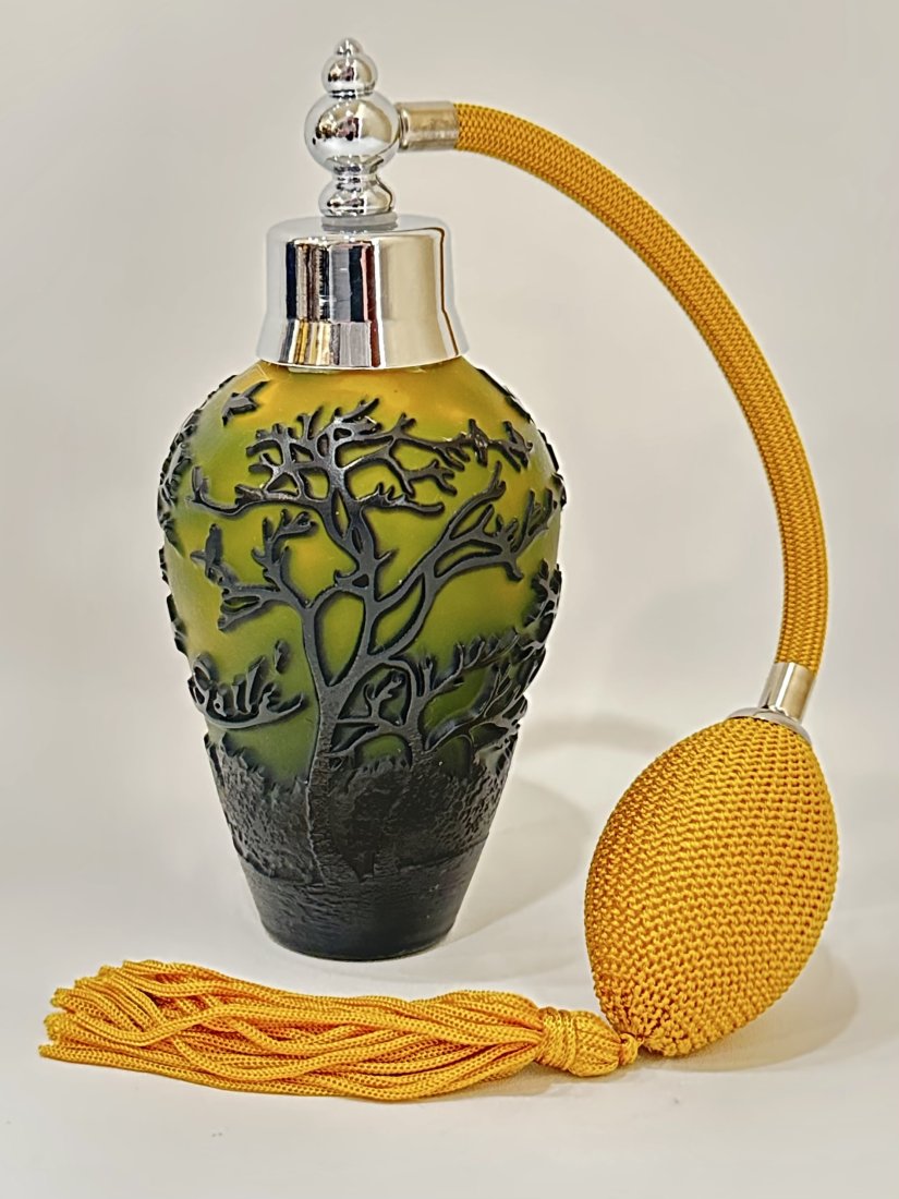 Signed GALLE Carved Cameo Art Glass Atomizer Perfume Bottle (1 of 3)