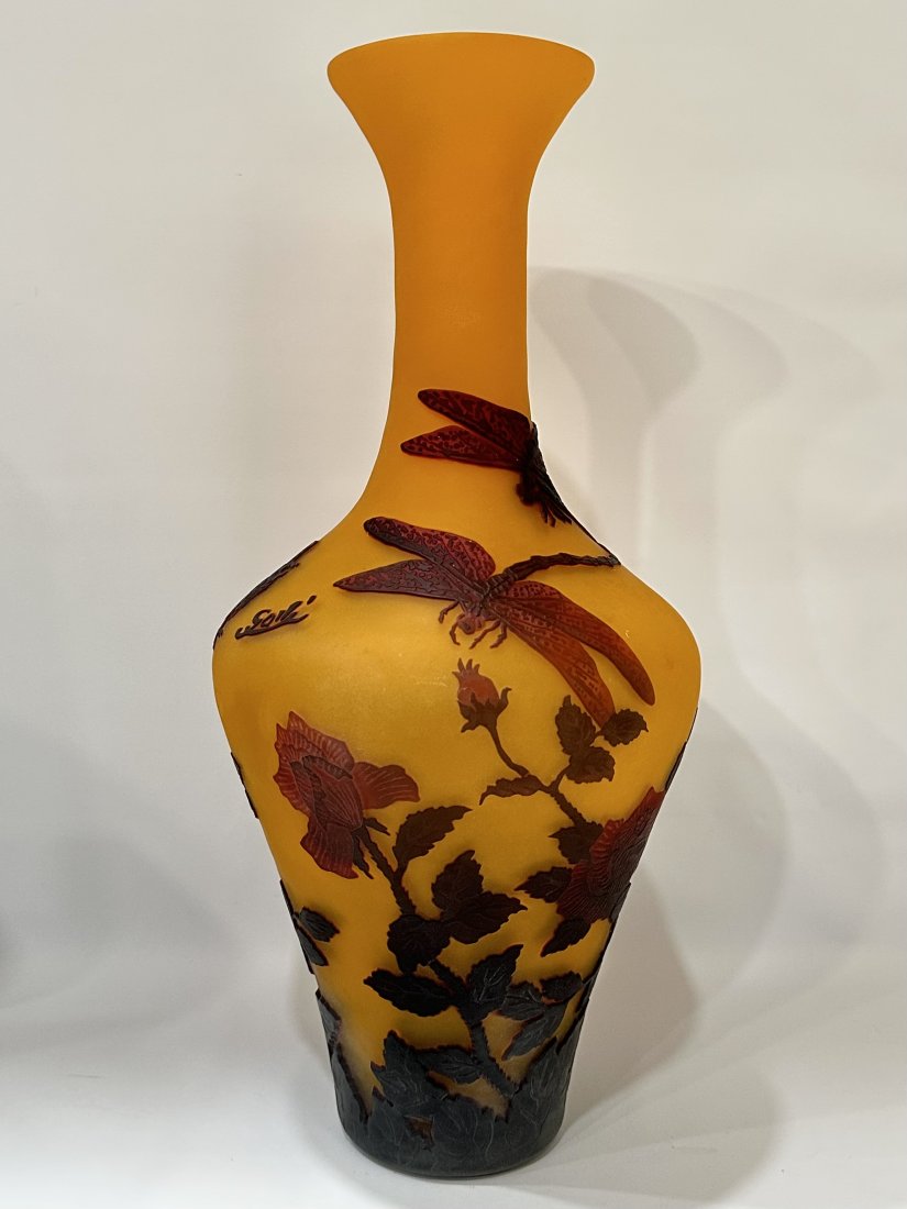 Stunning Signed GALLE Dragonflies Carved Cameo Art Glass Vase (1 of 5)