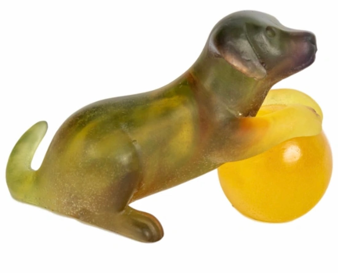 DAUM France Pate De Verre Crystal Playful Puppy Dog with Original Box (1 of 4)