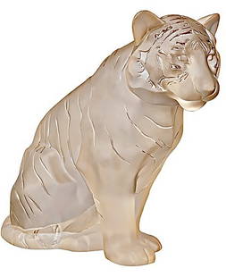 Extremely Rare LALIQUE Crystal Gold Luster Tiger Sculpture with Original Box: Like New Condition – Never Been on Display - Approximately 5.25 Inches Wide by 4.4 Inches Tall