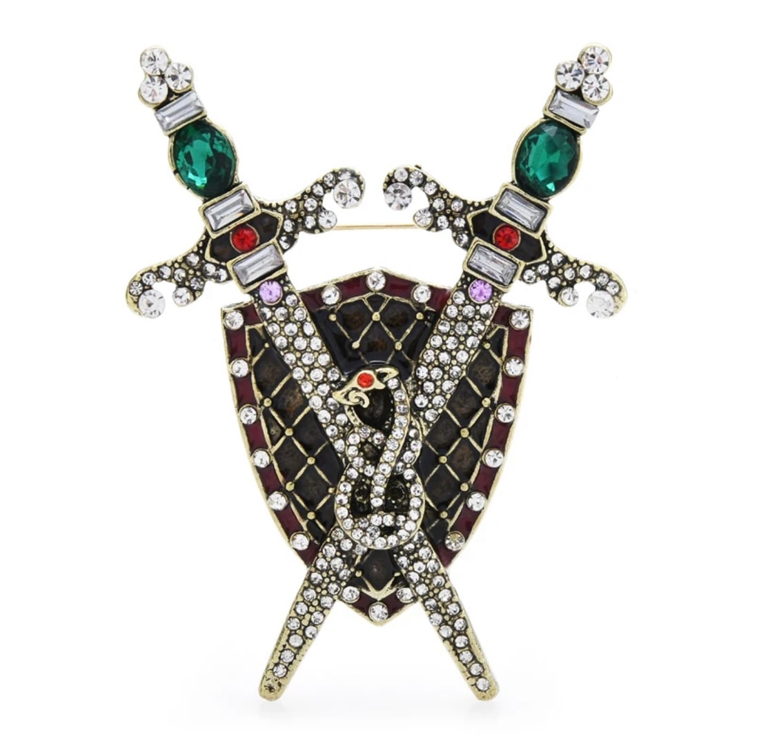 Stunning Studded Shield with Cross Swords Costume Brooch (1 of 2)