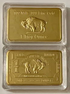 1 Troy Ounce .999 Gold Clad German Buffalo Bullion Bar: Encapsulated â€“ This is a Novelty Gold Plated Bar containing No Precious Metals â€“ This should not be purchased as an investment â€“ It is simply a collectible novelty item