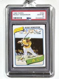 Limited Edition 1980 Rickey Henderson MINI Topps Rookie Card in a Keychain: This item is a Miniature Replica of a Genuine PSA 10 1980 Rickey Henderson Rookie Card. Very Cool and Unique Novelty Collector Piece - Multiple Photos Posted – This 1980 Rickey Henderson Rookie