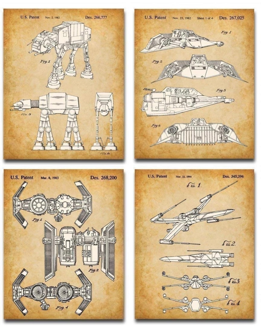 Set of 4 Original Star Wars Trilogy Patent Art Prints (1 of 5)