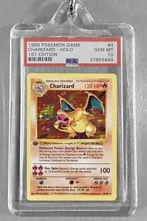 Limited Edition 1999 POKEMON 1 st  Edition Charizard Holo Card in a Keychain: This item is a Miniature Replica of a Genuine PSA 10 1999 POKEMON 1 st Edition Charizard Holo. Very Cool and Unique Novelty Collector Piece - Multiple Photos Posted â€“ This 1999 POKEMON 1 st Edi