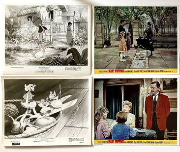 Lot if 4 Original Walt Disney Productions Movie Theatre Lobby Cards - 2 Mary Poppins - 1 Jungle Book: All in Beautiful Condition - 8 x 10 - Multiple Photos Posted