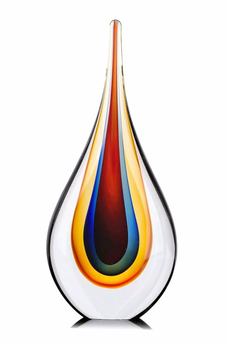 Gorgeous MURANO Art Glass Freeform Teardrop Sculpture: Nearly 9” Tall - Very Heavy â€“ Beautiful Colors