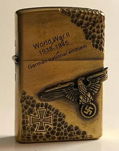 WW2 German Insignia with Scripture Harley Davidson Brass Lighter: This is a WW2 German Insignia Tribute Lighter featuring the German National Emblem and Signed on Back â€“ See all Photos - All WW2 German or Russian Advertised Items are SOLD AS-IS. We Cannot be