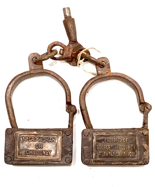 Black Americana Georgetown Plantation Police Wrist Shackles: This Item Symbolizes a dark part of our History / We Do Not Support the ideals this Piece Represents / We do not know how old these actually are but they are Not Original / See all Photos