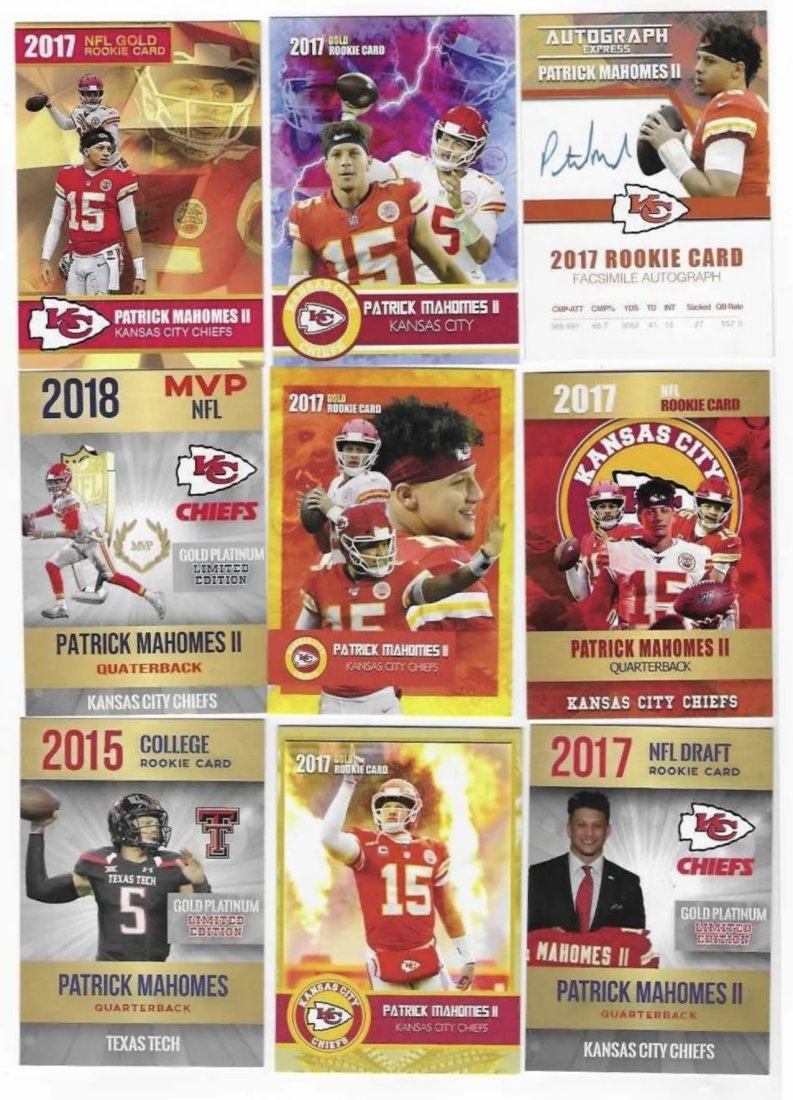 Lot of 9 PATRICK MAHOMES Custom & Limited Edition Rookie Football Cards (1 of 2)