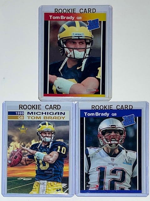 Lot of 3 TOM BRADY Custom Rookie Football Cards / B: GROUP B / Beautiful Condition / Multiple Photos Posted