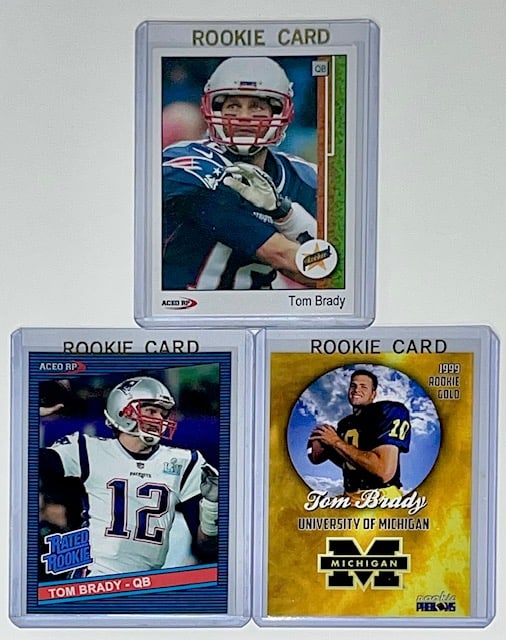 Lot of 3 TOM BRADY Custom Rookie Football Cards / D: GROUP D / Beautiful Condition / Multiple Photos Posted
