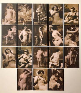 18 Risque Art Nouveau/Vintage Erotica Postcard/Cards B: LOT OF 18 / Distributed by Cult Adult / These Cards art Not Art Nouveau Period Original, they are simply Images of the period / Cards Measure 2.5 x 3.5 They Not Postcard Size / Group B