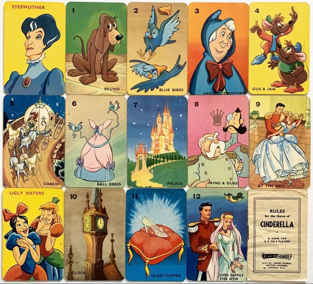 RARE Lot of 14 Original 1954 Walt Disney Cinderella Game Cards (1 of 2)