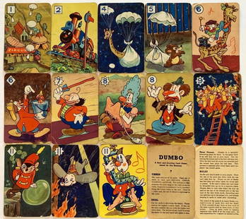 RARE Lot of 13 Original 1939 Walt Disney DUMBO Pepys Game Cards with Rules: These are very hard to find and come with the Rules of the game. They were produced by Castell Brothers. Very Nice Condition. Multiple Photos Posted