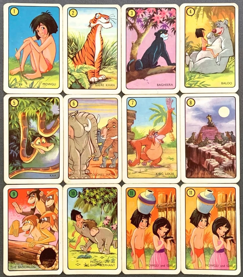 RARE Lot of 12 Original 1967 Walt Disney The Jungle Book Cards: Very hard to find. They were produced by Castell Brothers. Very Nice Condition. Multiple Photos Posted