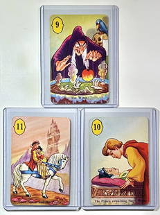 Lot of 3 Original 1951 Walt Disney Snow White and the Seven Dwarfs Trading Cards: GROUP B - Cards in Very Nice Condition - Produced by the Castell Brothers - Multiple Photos Posted