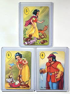Lot of 3 Original 1951 Walt Disney Snow White and the Seven Dwarfs Trading Cards: GROUP D - Cards in Very Nice Condition - Produced by the Castell Brothers - Multiple Photos Posted
