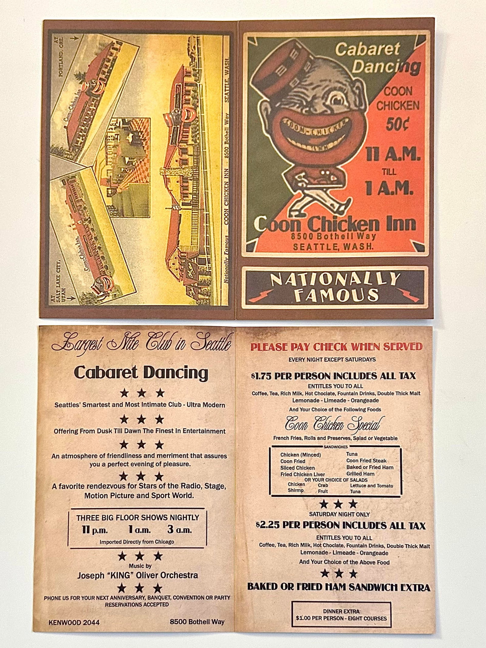 Black Americana Coon Chicken INN Advertisement Brochure: Approximately 8 x 6 - Great Condition but We donâ€™t know when this was printed or how old it is therefore SOLD AS-IS with NO RETURNS