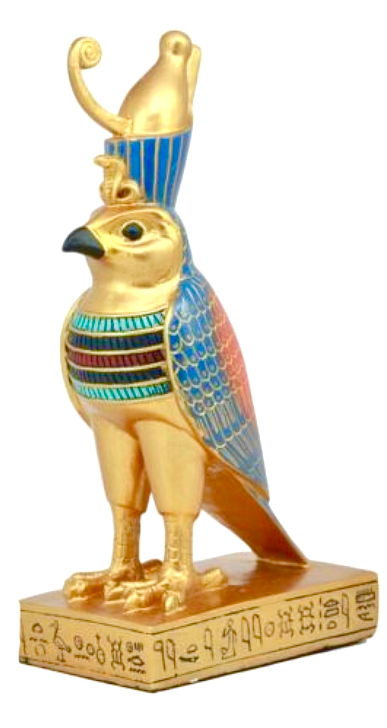Egyptian God Horus Falcon Bird On Hieroglyphic Pedestal Statue (1 of 2)