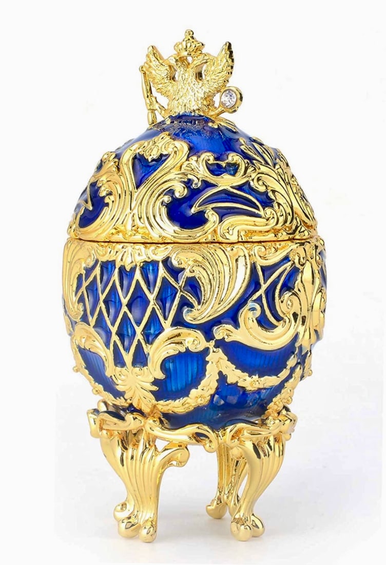 Faberge Inspired Russian Enameled & Jeweled Egg: This is a Stunning Russian Made Enameled & Jeweled Egg Trinket Jewelry Box with Vibrant Colors and amazing details / Multiple Photos Posted