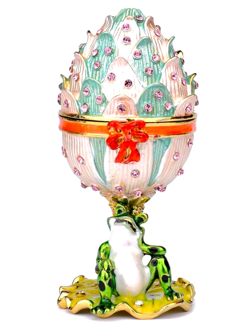 Stunning Russian Enameled Siesta FROG Egg Trinket Box (1 of 2)