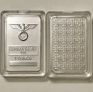 1oz German Silver Iron Cross Bullion Bar: Encapsulated / German Silver contains No Precious Metals / This is not Sterling Silver â€“ Weight of Bar is Approximate