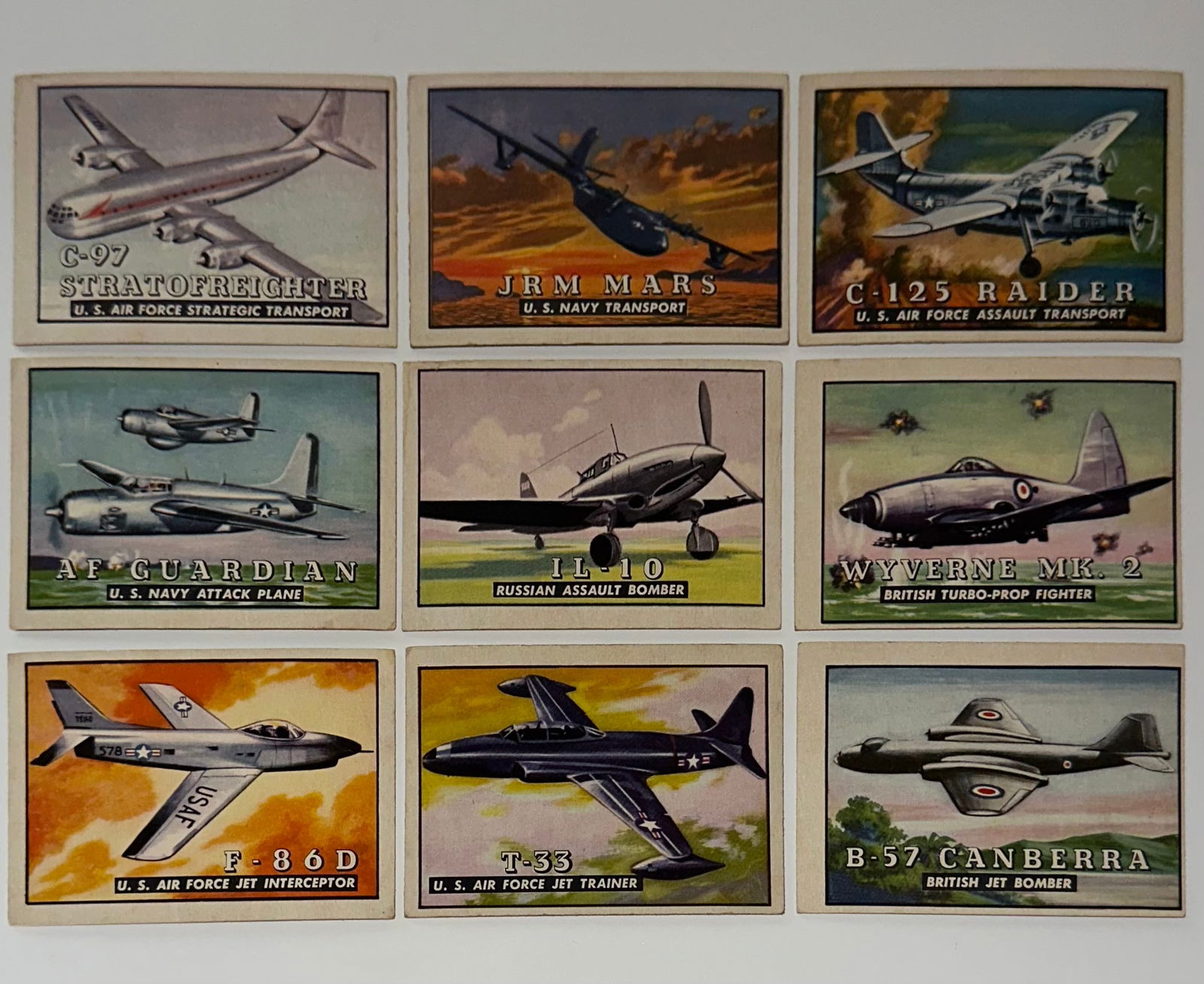 Lot of 9 â€“ 1952 Topps Friends or Foes War Time Fighter Pilot Trading Cards GROUP B (1 of 3)