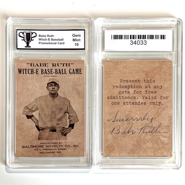 Gem 10 BABE RUTH Promotional Baseball Card: Gem Mint 10. PLEASE READ CAREFULLY. ALL Advertising Cards are Reproduction Promotional Cards and NOT Original Period Cards. We do NOT know when these were Issued or who issued them. We can only descri