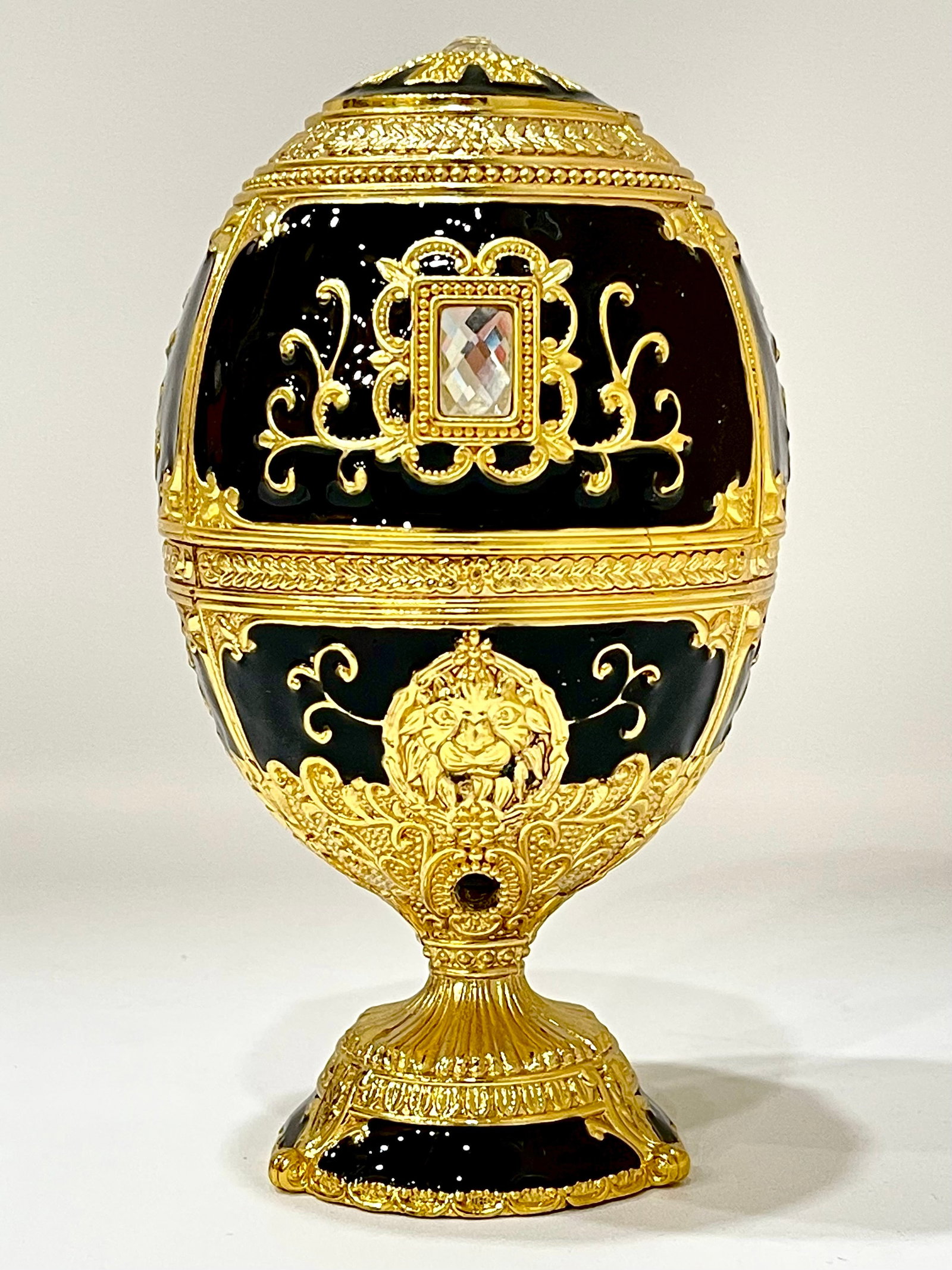 Stunning European Gemstone Inlaid Enameled Pop Up Egg: This is an Elegant Large European Enameled Egg that Pops Up and is Actually a Toothpick Dispenser / Gorgeous Piece in Like New that Measures Near 6 Inches Tall - Multiple Photos Posted