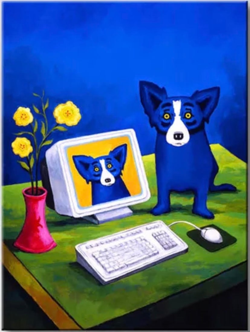 Blue Dog Art Print on Canvas 16 x 20: 16 X 20 - Does Not Come Framed / Shipped out in a Mailing Tube / This is Not an Original Oil / This is a Print