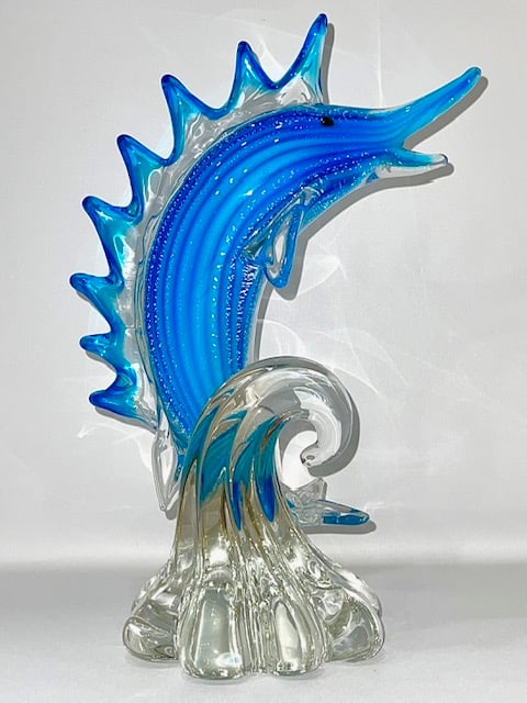 Very Large MURANO Art Glass Breaching BLUE MARLIN (1 of 4)