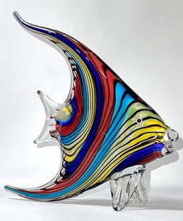 Large MURANO Art Glass Rainbow Angel Fish Sculpture: Approximately 10 x 8 â€“ Great Colors â€“ Multiple Photos Posted