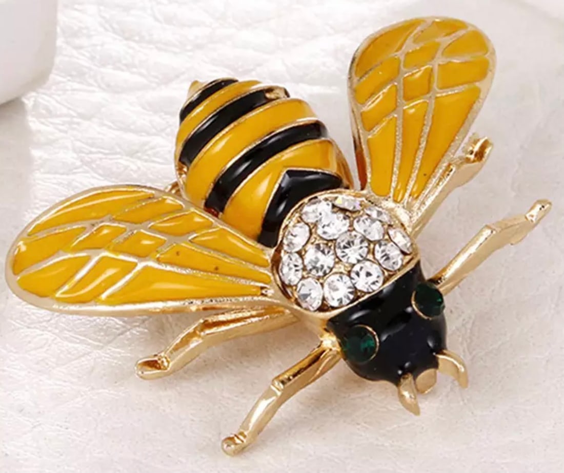 Stunning Enameled and Faux Studded fashion jewelry Bee Brooch in the Style of FABERGE: These are Beautiful Fantasy Jewelry Bee Brooches originally Inspired By Peter Karl Faberge that have Inlaid Faux Rhinestones / Beautiful Condition â€“ Looks Like they Have Never Been Worn