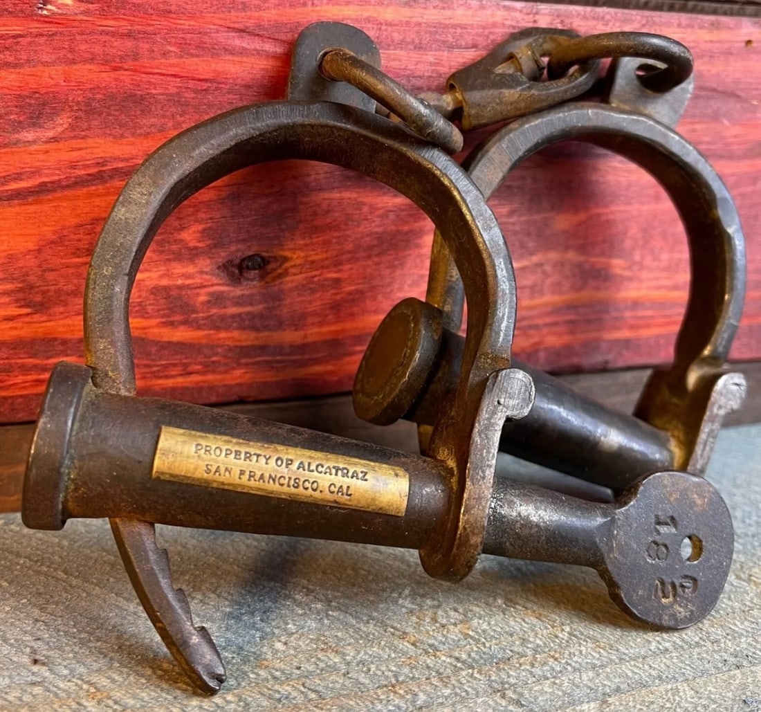 Property of ALCATRAZ Prison Adjustable Iron Prisoner Transport Handcuffs with Key (1 of 1)