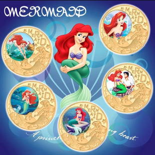 Walt Disney The LITTLE MERMAID Clad Gold Coins w/COA: Walt Disneyâ€™s The LITTLE MERMAID Commemorative Clad Gold Coin Set w/COA / Hard to Find / Multiple Photos Posted