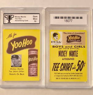 MICKEY MANTLE Advertising Baseball Card: Gem Mint 10. PLEASE READ CAREFULLY. ALL Advertising Cards are Reproduction Promotional Cards and NOT Original Period Cards. We do NOT know when these were Issued or who issued them. We can only descri