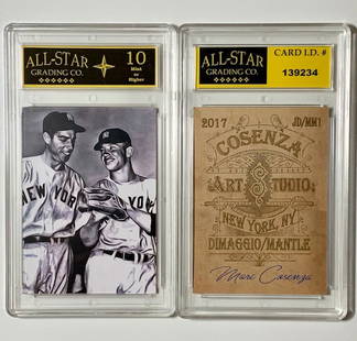 Joe DiMaggio and Mickey Mantle Signed Studio Art Baseball Card: Joe DiMaggio and Mickey Mantle Signed by Artist Studio Art Baseball Card / Gem Mint 10 / Great Looking Card